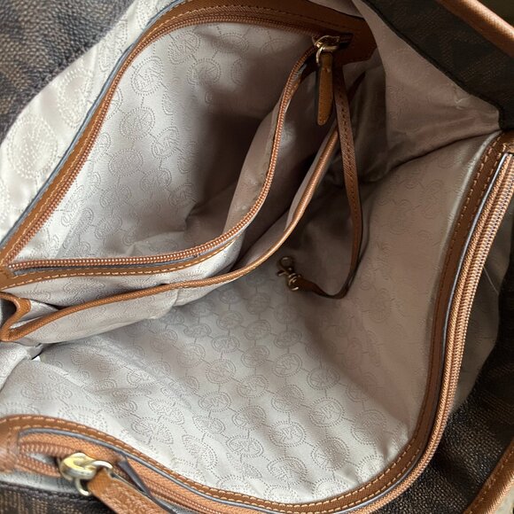 Michael Kors Jet Set MK Signature Brown Medium Top Zip Snap Pocket Tote - Picture 6 of 15